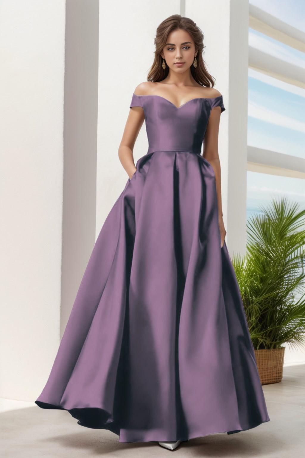 A-Line Floor Length Satin Prom Dress CS0408 - COCOMELODY