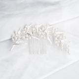 INS style bridal bridal headpiece alloy hollow leaf hair comb Pearl rhinestone disc hair insert comb 597016876018 - COCOMELODY