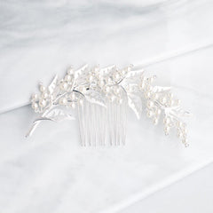 INS style bridal bridal headpiece alloy hollow leaf hair comb Pearl rhinestone disc hair insert comb 597016876018 - COCOMELODY