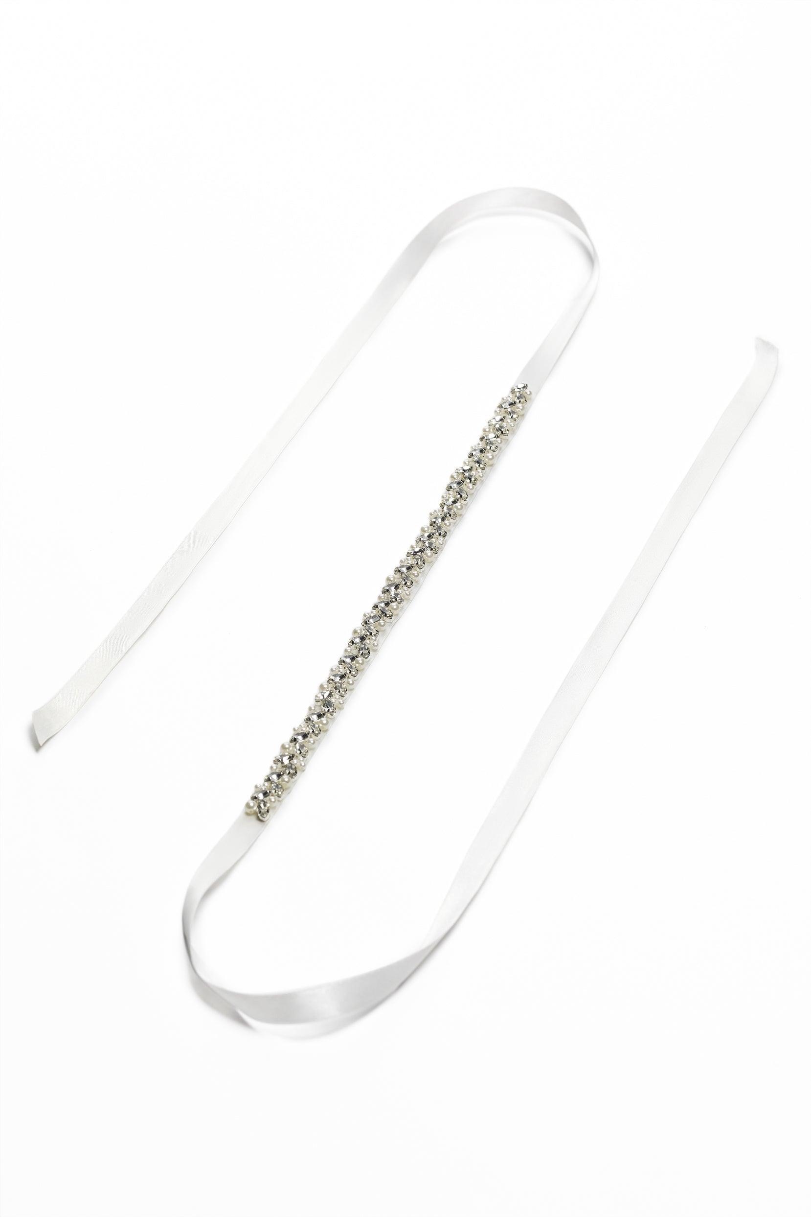 Ribbons Wedding Sash With Imitation Pearl CC0077 - COCOMELODY
