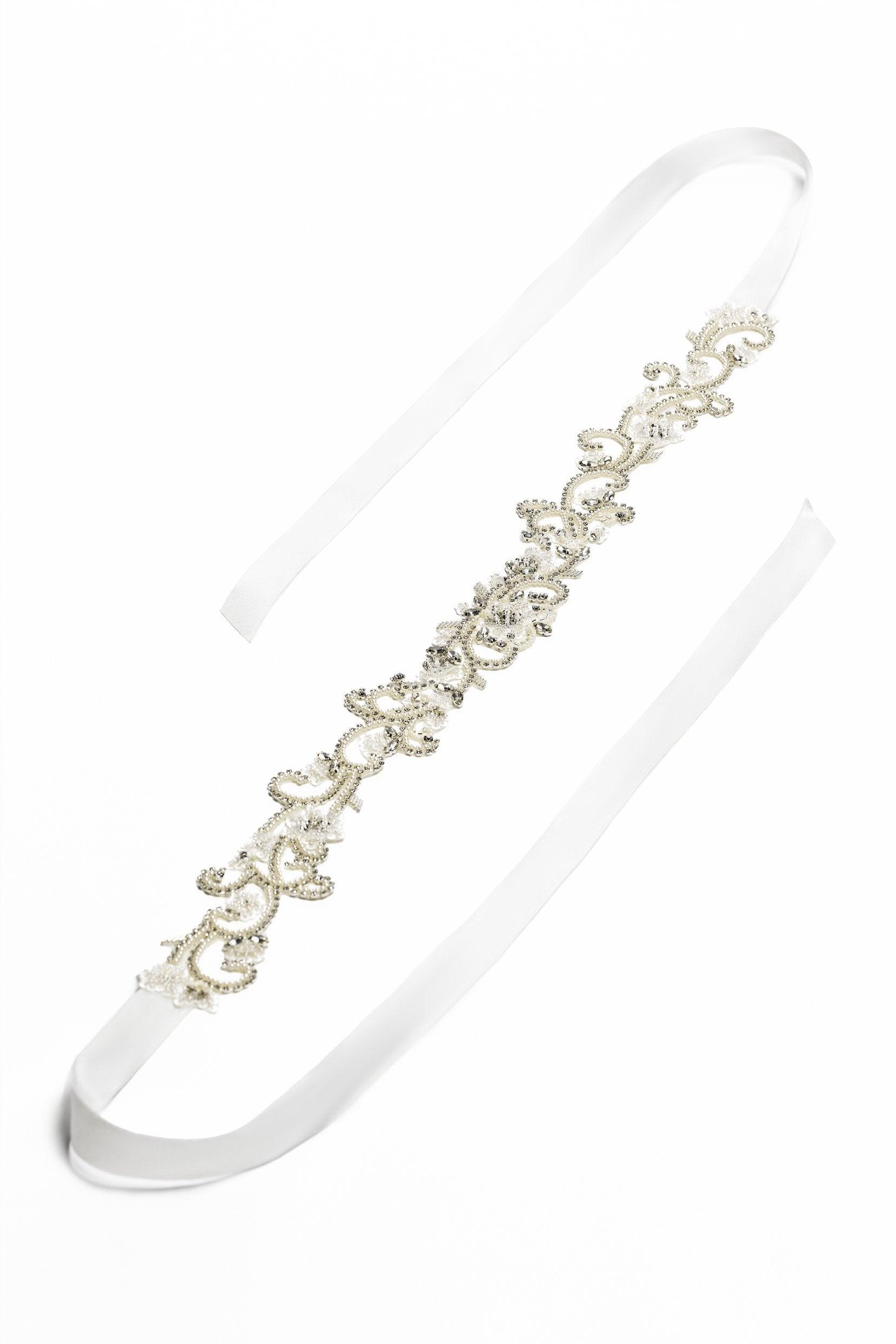 Ribbons Wedding Sash With Rhinestone and Sequins CC0074 - COCOMELODY