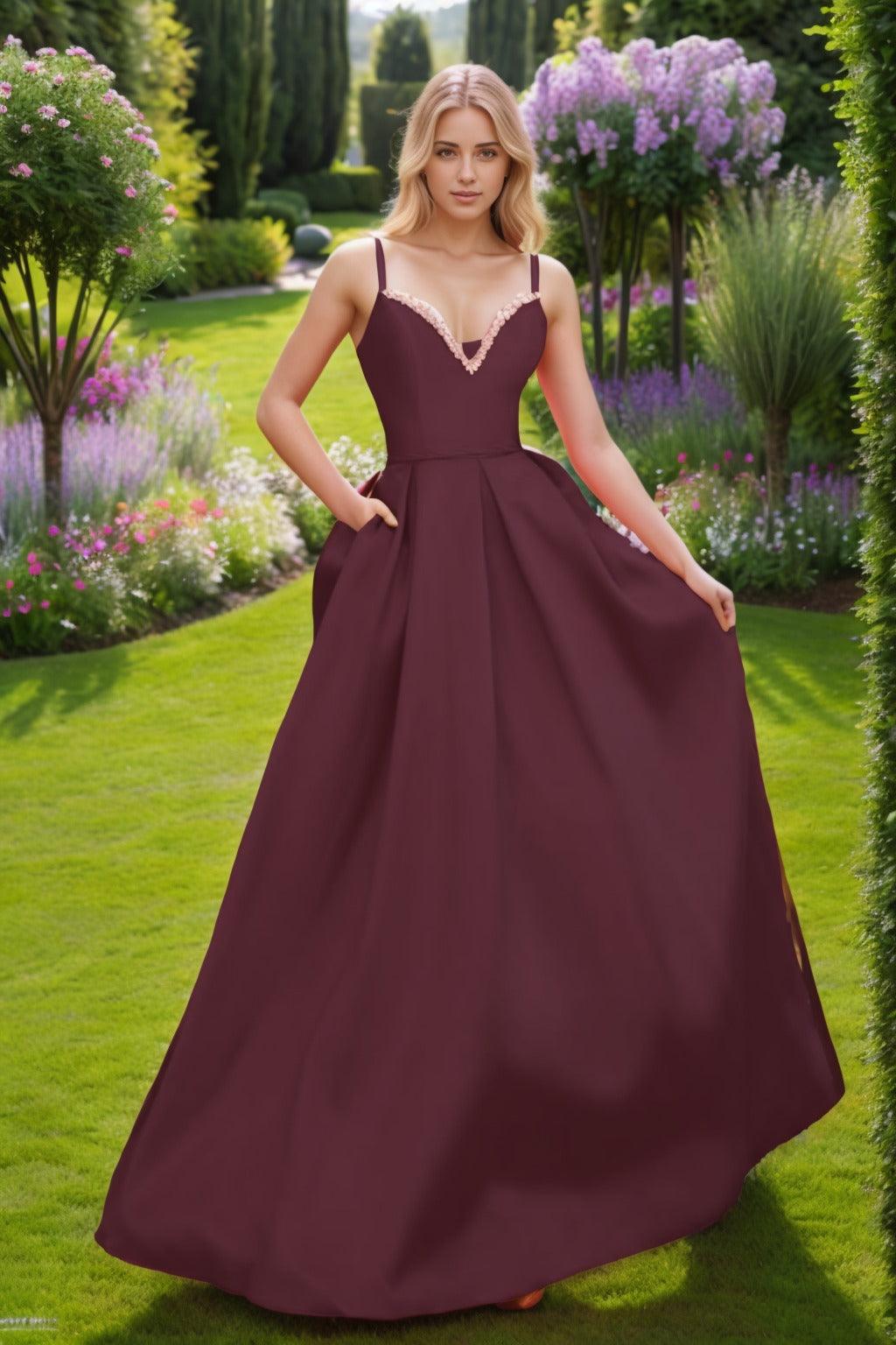 A-Line Floor Length Satin Prom Dress CS0451 - COCOMELODY