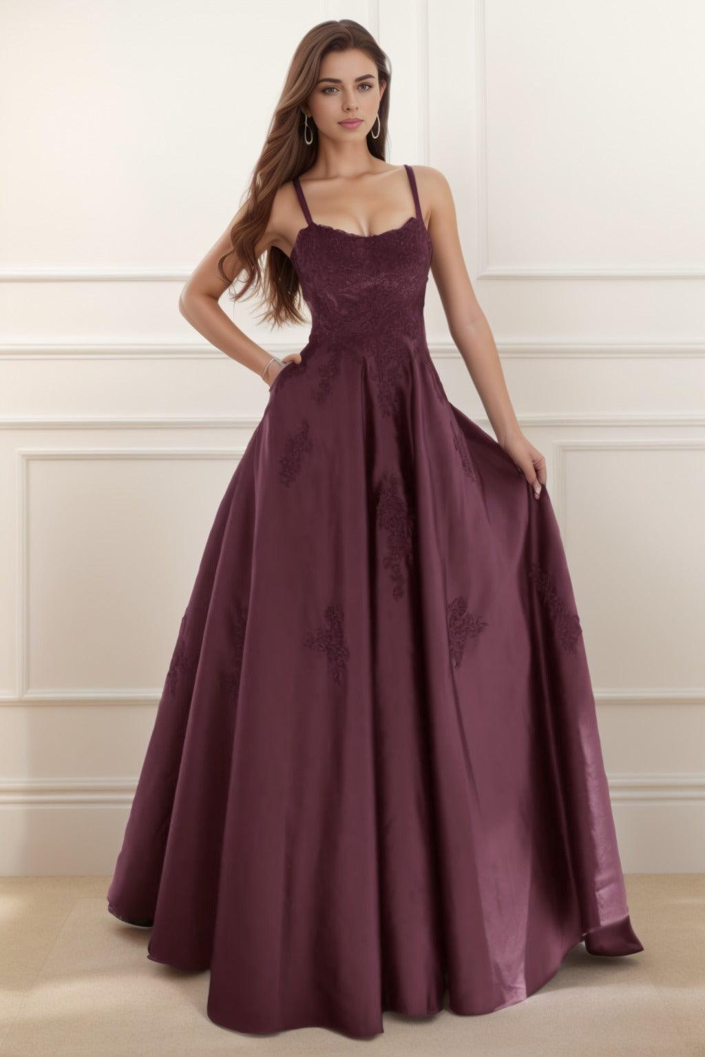 A-Line Floor Length Satin Prom Dress CS0458 - COCOMELODY