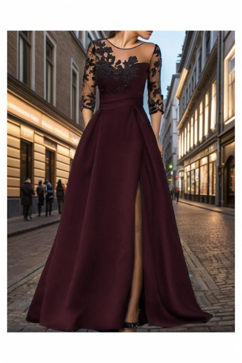 A-Line Sweep-Brush Train Silk-Like Prom Dress CS0456 - COCOMELODY