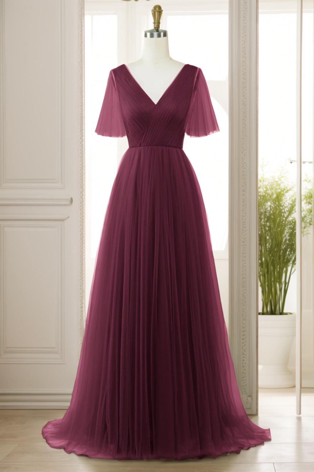 A-Line Sweep-Brush Train Tulle Prom Dress CS0472 - COCOMELODY