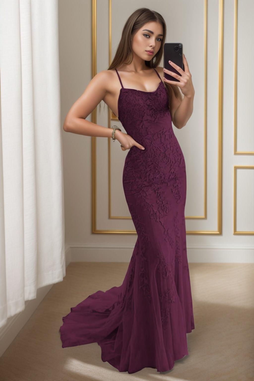Trumpet-Mermaid Sweep-Brush Train Tulle Prom Dress CS0398 - COCOMELODY
