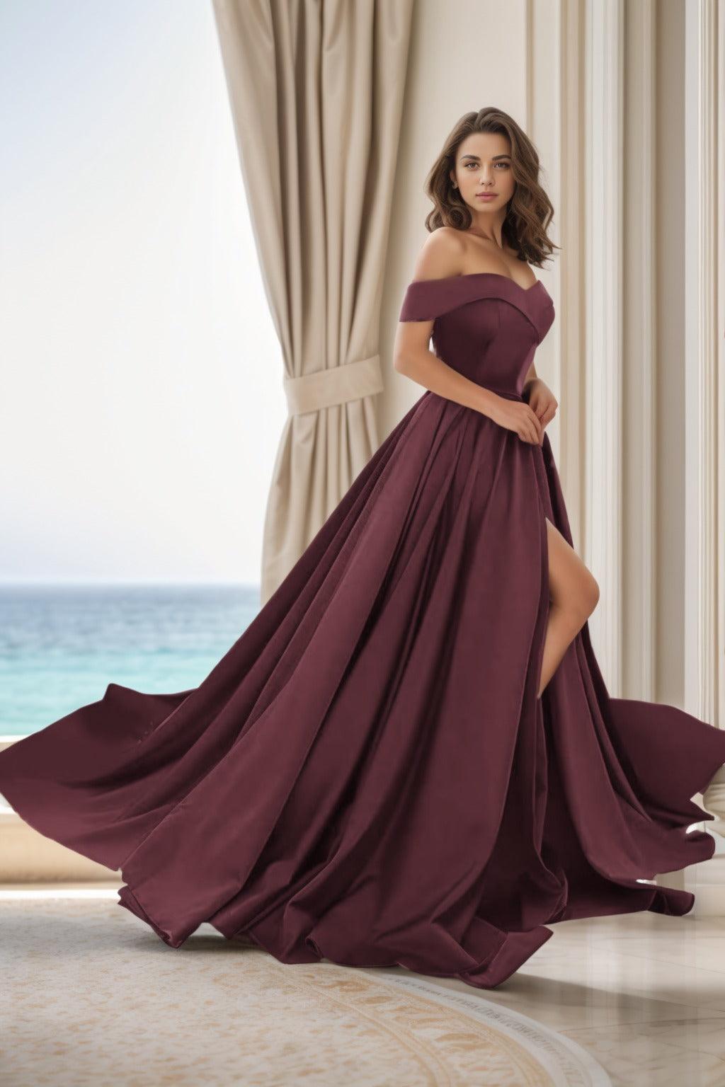 A-Line Court Train Satin Prom Dress CS0405 - COCOMELODY