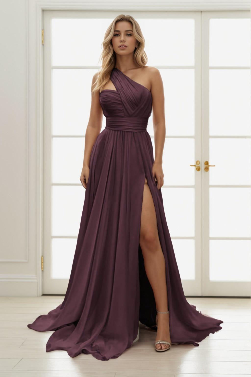 A-Line Sweep-Brush Train Chiffon Prom Dress CS0435 - COCOMELODY