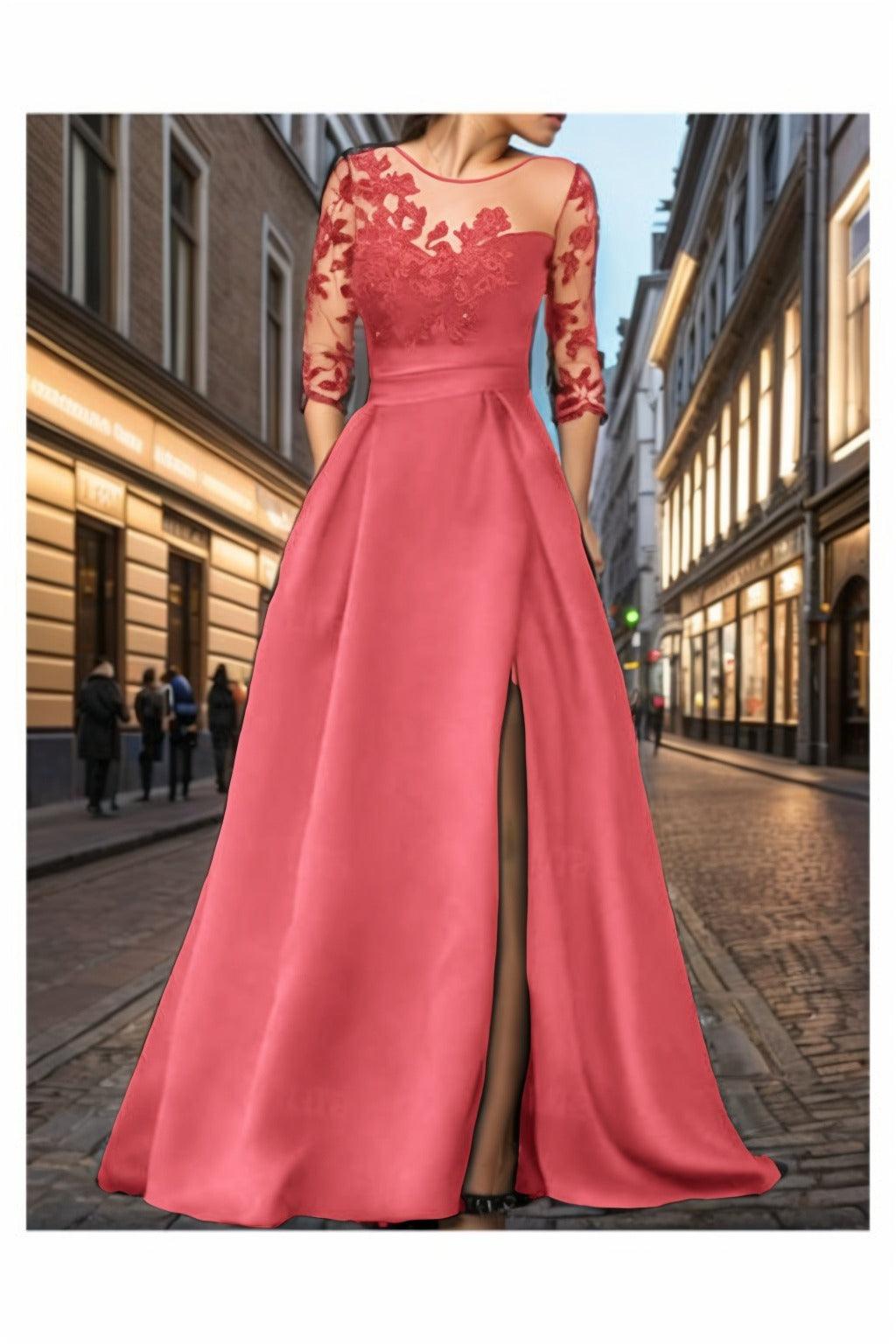 A-Line Sweep-Brush Train Silk-Like Prom Dress CS0456 - COCOMELODY