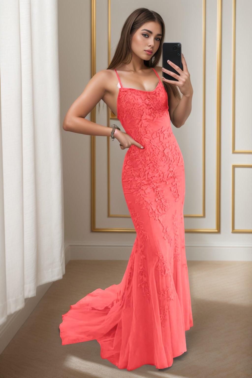 Trumpet-Mermaid Sweep-Brush Train Tulle Prom Dress CS0398 - COCOMELODY