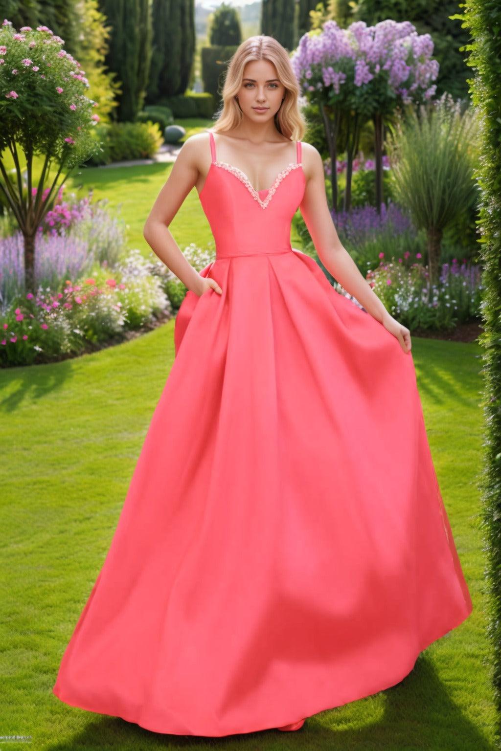 A-Line Floor Length Satin Prom Dress CS0451 - COCOMELODY