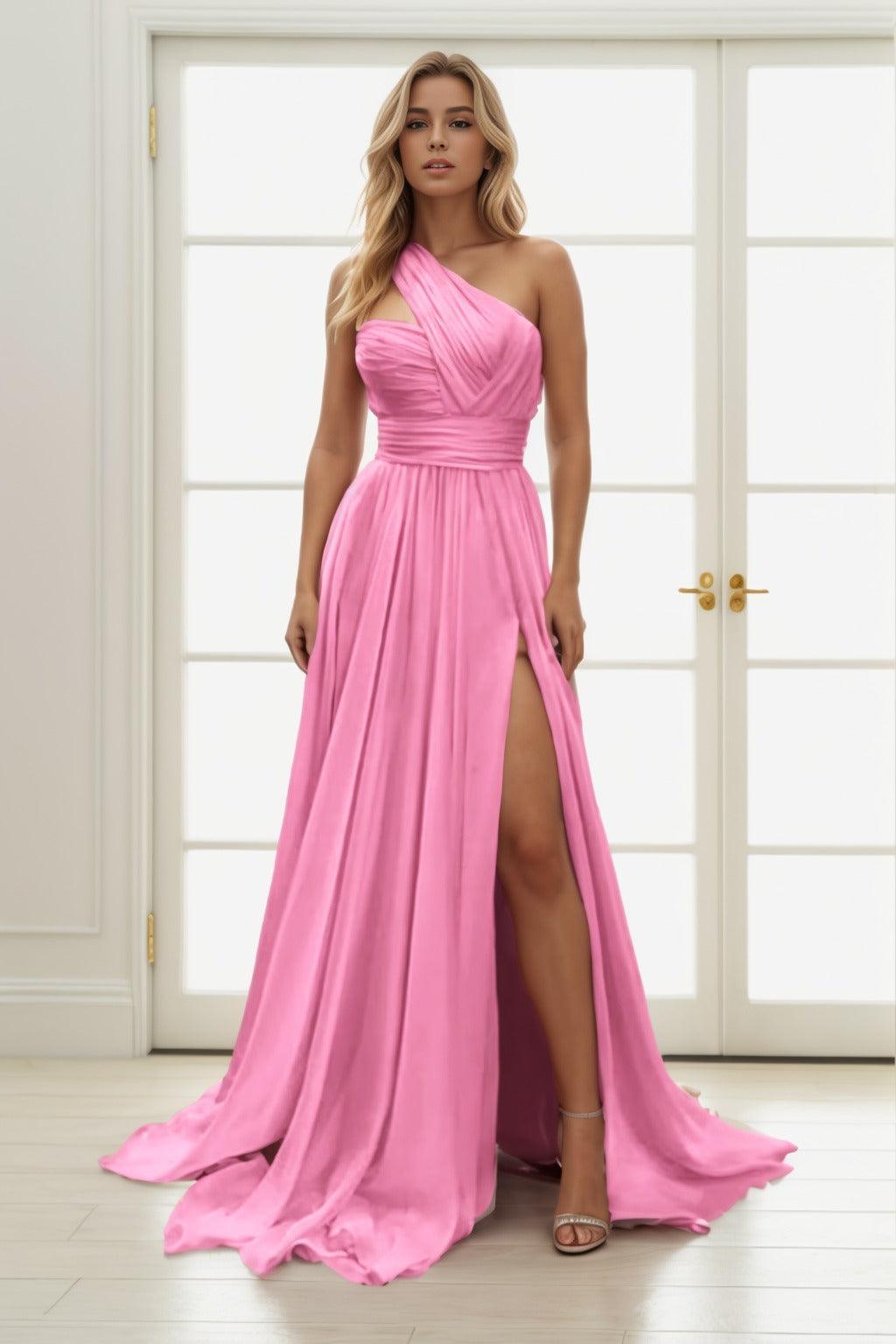 A-Line Sweep-Brush Train Chiffon Prom Dress CS0435 - COCOMELODY