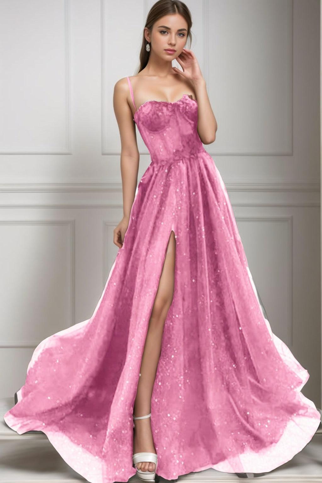 A-Line Sweep-Brush Train Tulle Prom Dress CS0439 - COCOMELODY