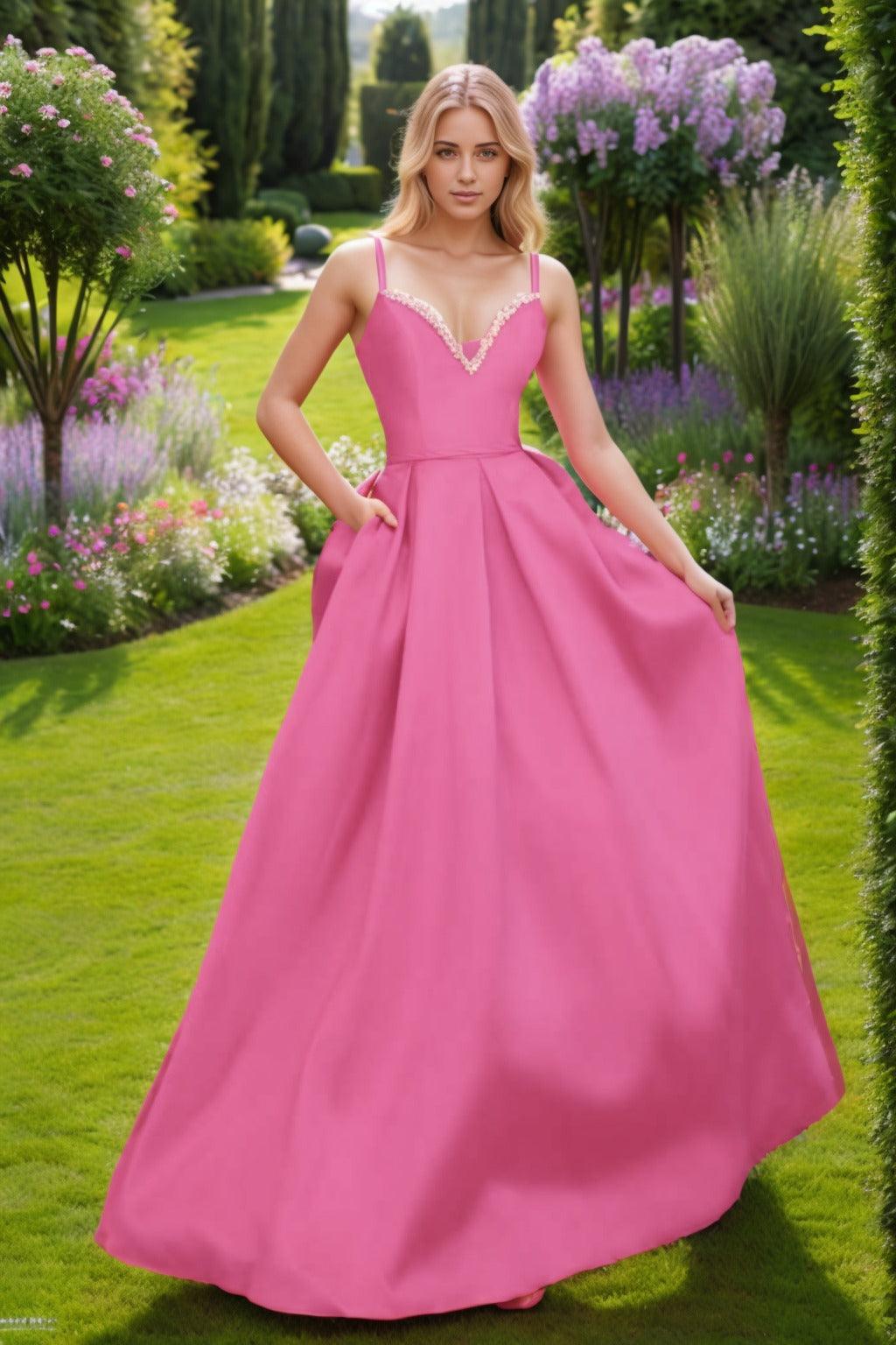 A-Line Floor Length Satin Prom Dress CS0451 - COCOMELODY