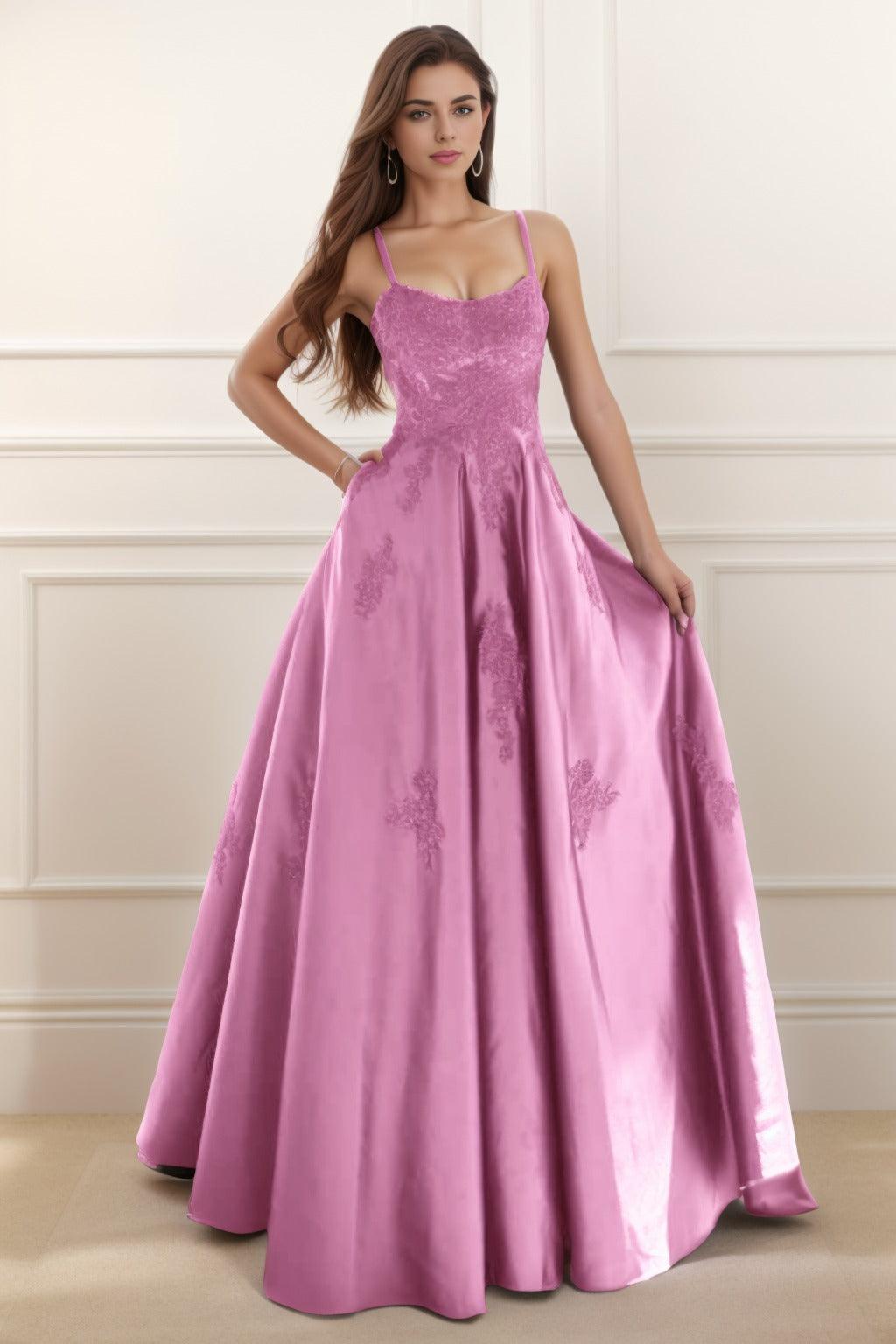 A-Line Floor Length Satin Prom Dress CS0458 - COCOMELODY