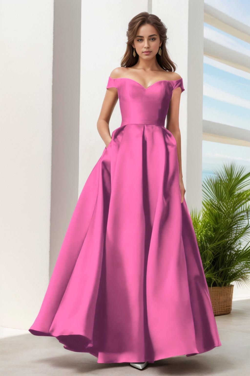 A-Line Floor Length Satin Prom Dress CS0408 - COCOMELODY