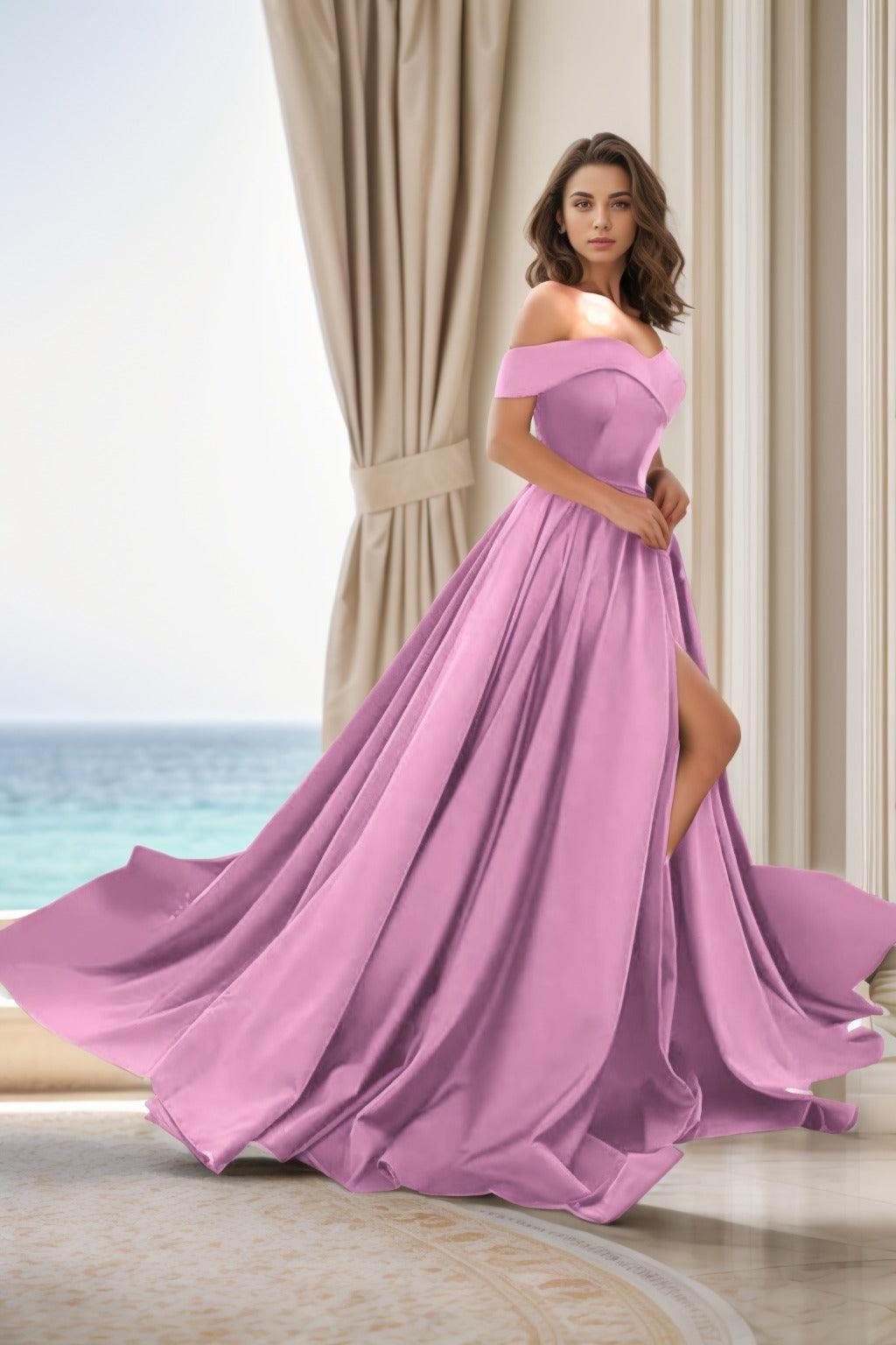 A-Line Court Train Satin Prom Dress CS0405 - COCOMELODY