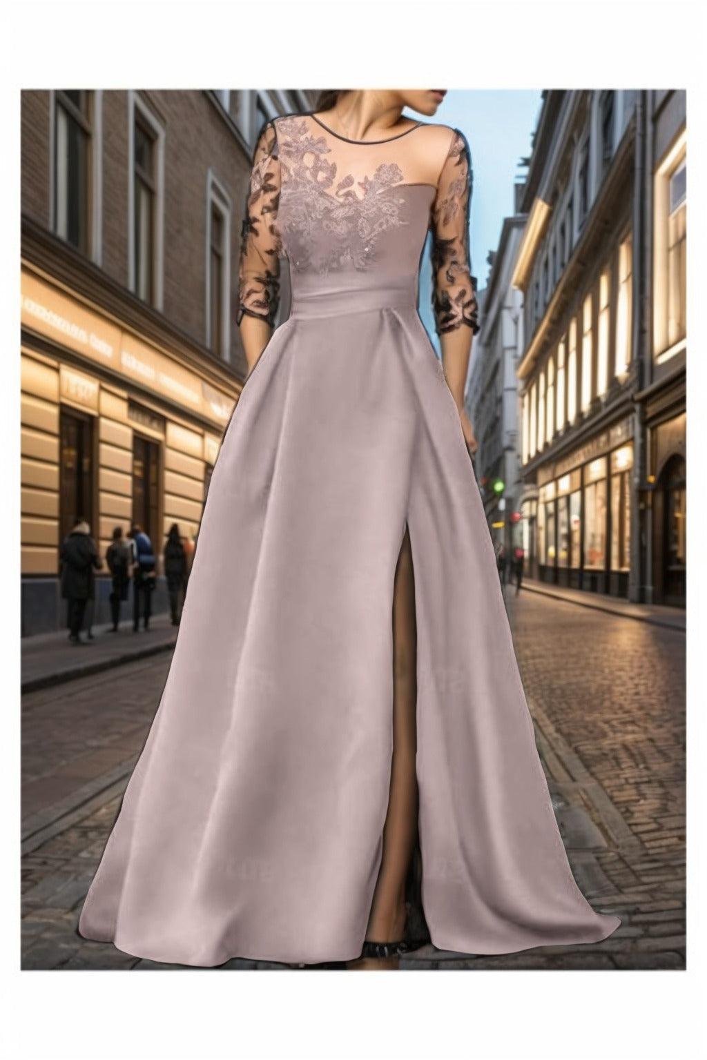 A-Line Sweep-Brush Train Silk-Like Prom Dress CS0456 - COCOMELODY