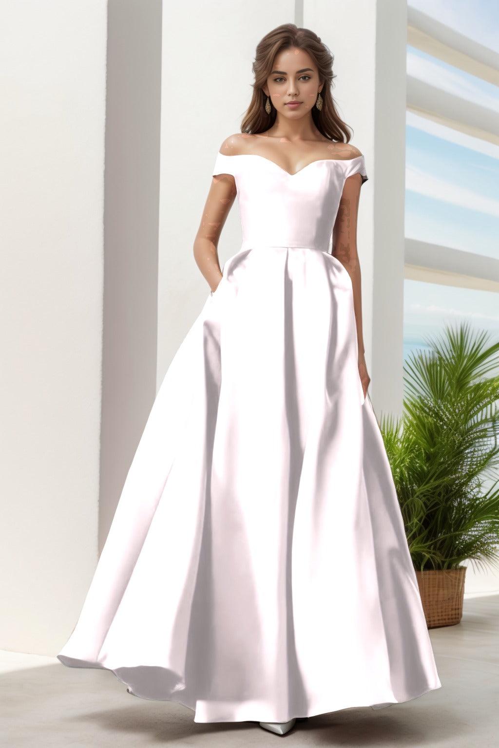 A-Line Floor Length Satin Prom Dress CS0408 - COCOMELODY