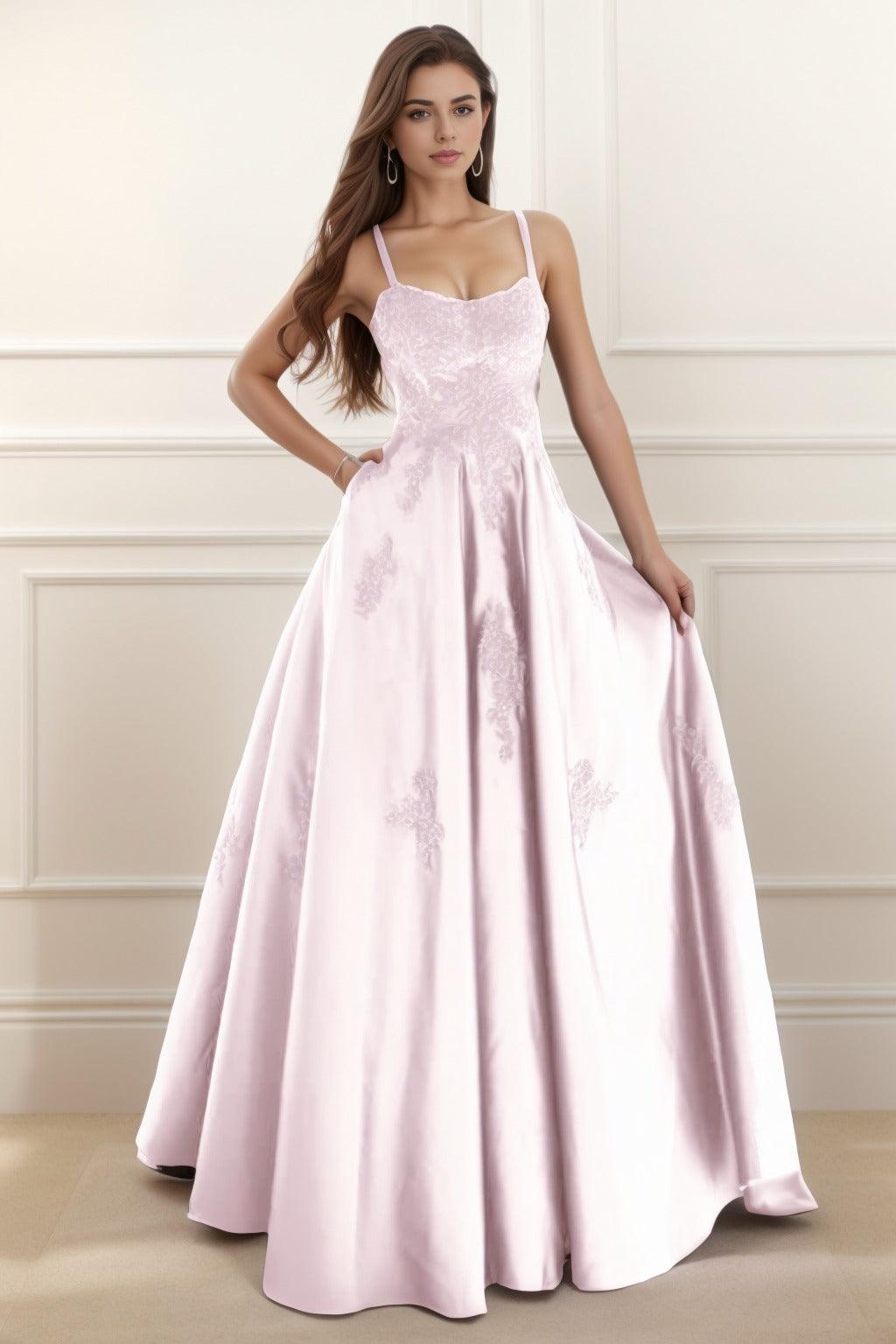 A-Line Floor Length Satin Prom Dress CS0458 - COCOMELODY
