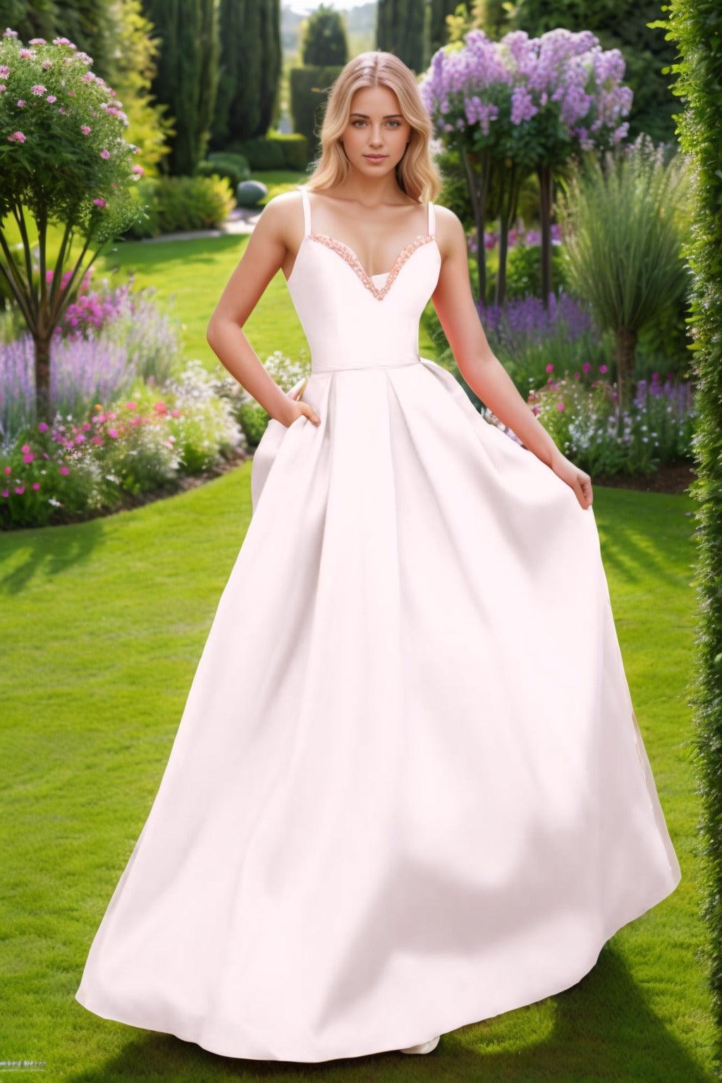 A-Line Floor Length Satin Prom Dress CS0451 - COCOMELODY
