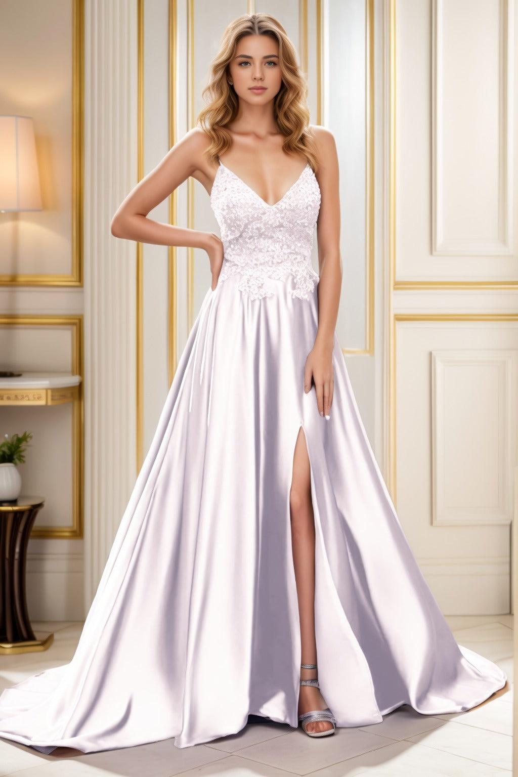 A-Line Court Train Satin Prom Dress CS0460 - COCOMELODY