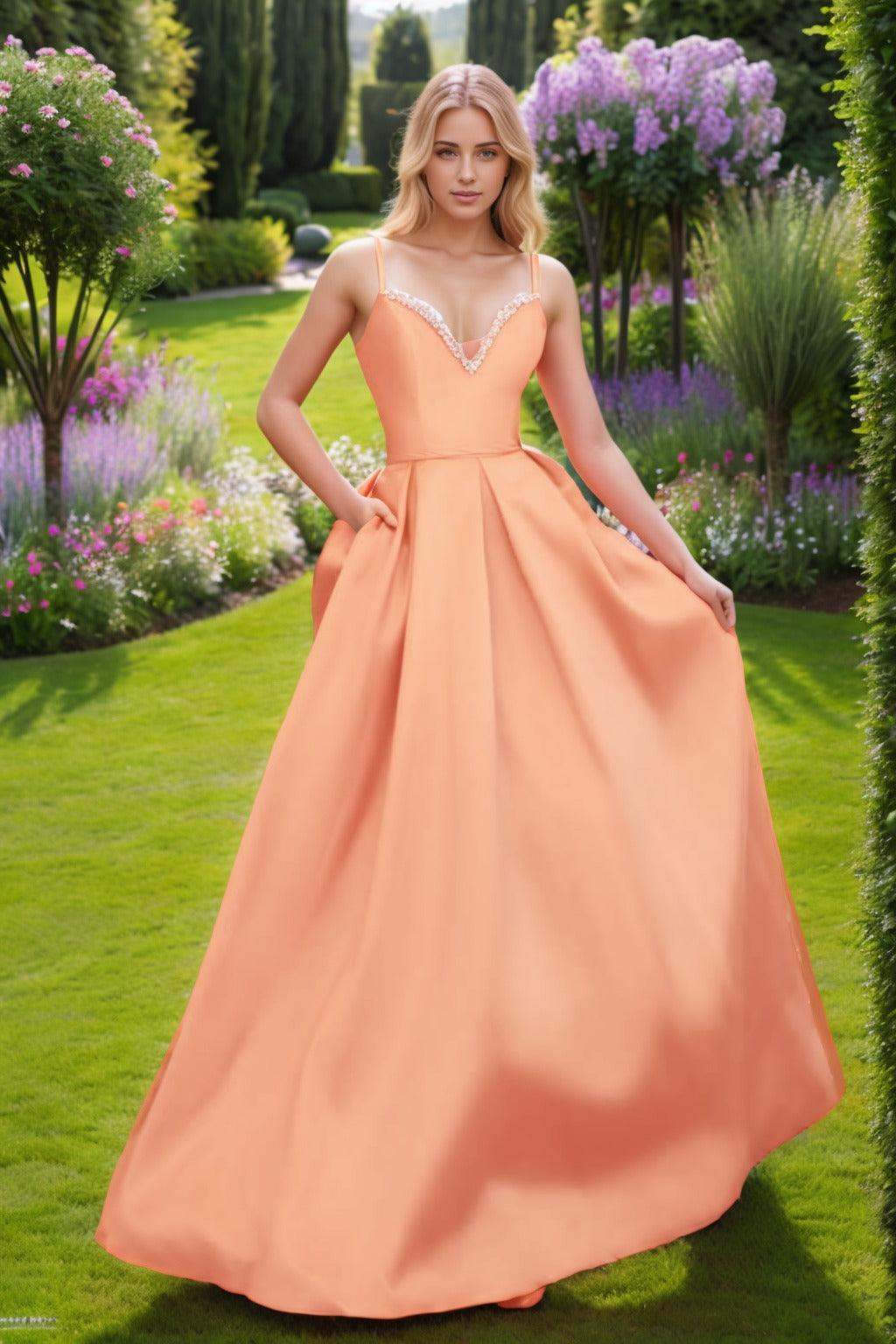 A-Line Floor Length Satin Prom Dress CS0451 - COCOMELODY