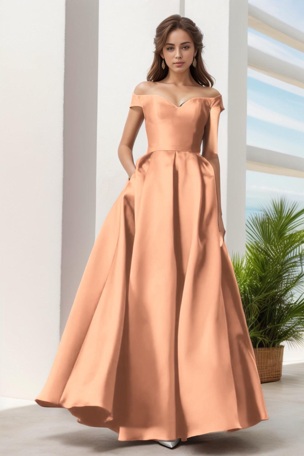 A-Line Floor Length Satin Prom Dress CS0408 - COCOMELODY