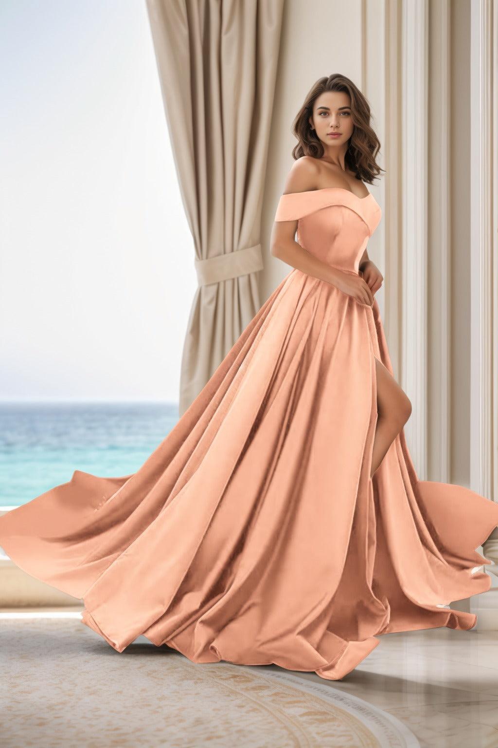 A-Line Court Train Satin Prom Dress CS0405 - COCOMELODY