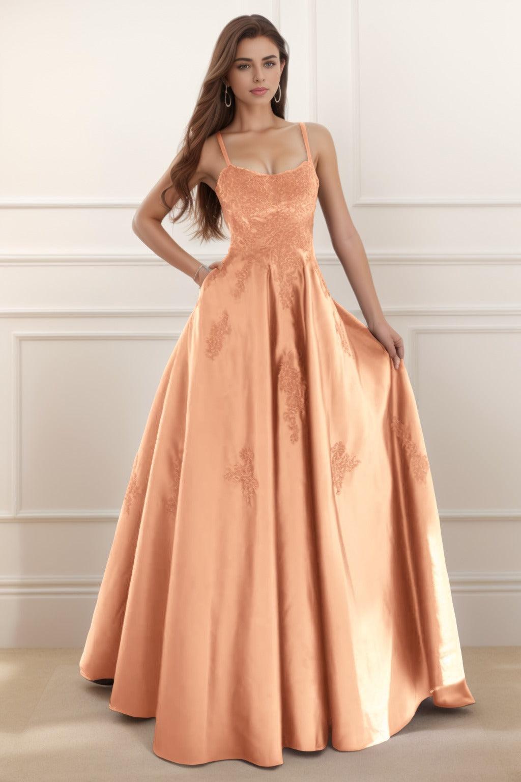 A-Line Floor Length Satin Prom Dress CS0458 - COCOMELODY