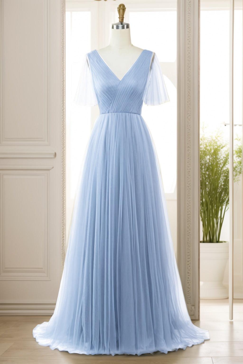 A-Line Sweep-Brush Train Tulle Prom Dress CS0472 - COCOMELODY
