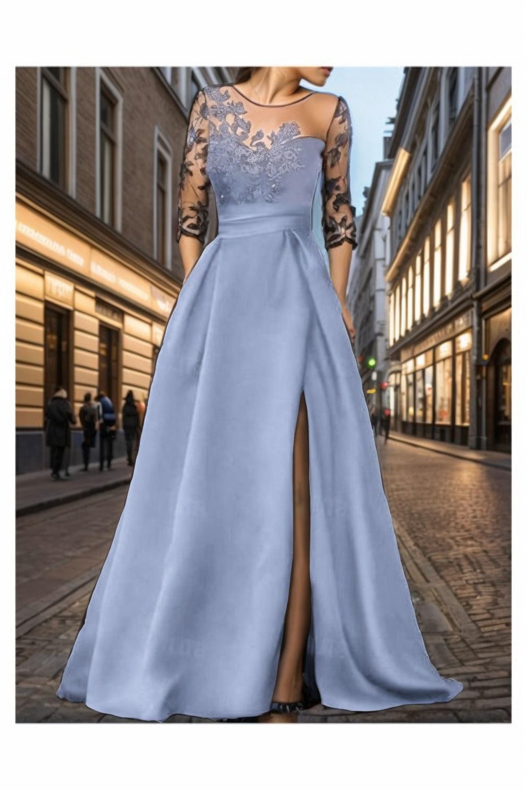 A-Line Sweep-Brush Train Silk-Like Prom Dress CS0456 - COCOMELODY