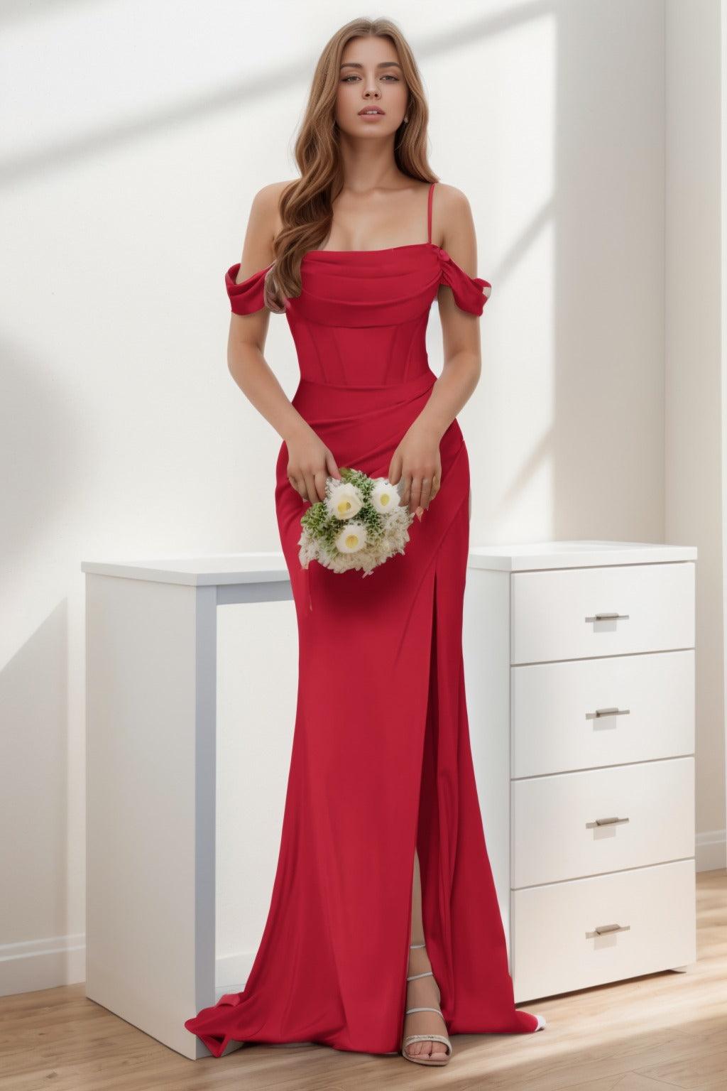 Trumpet-Mermaid Sweep-Brush Train Silk-Like Prom Dress CS0399 - COCOMELODY