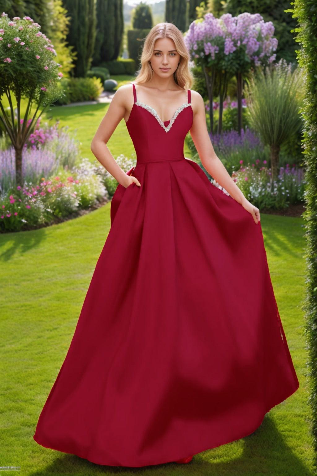A-Line Floor Length Satin Prom Dress CS0451 - COCOMELODY