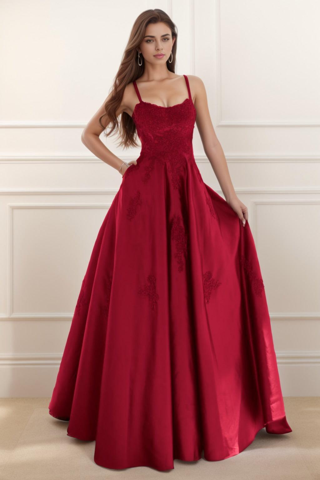 A-Line Floor Length Satin Prom Dress CS0458 - COCOMELODY