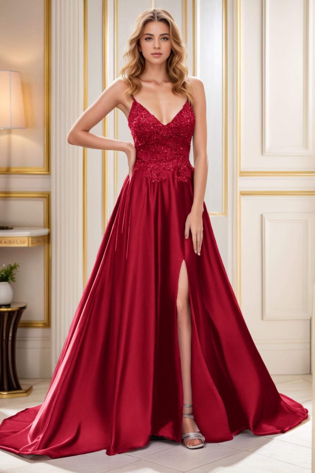 A-Line Court Train Satin Prom Dress CS0460 - COCOMELODY