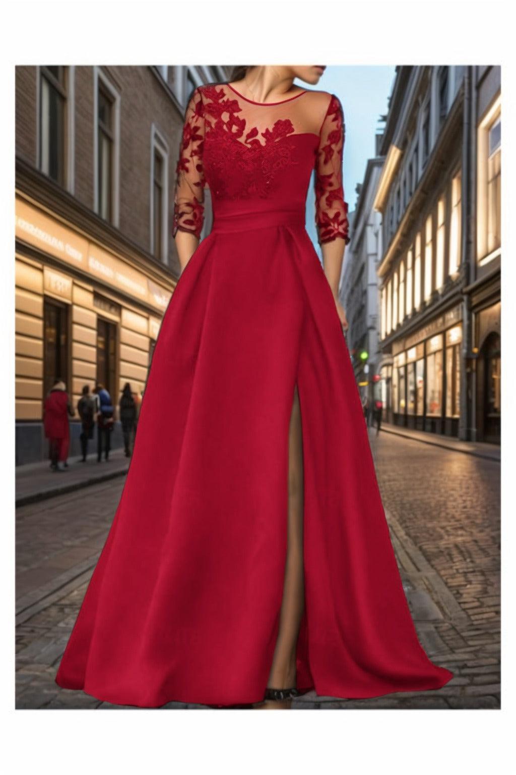 A-Line Sweep-Brush Train Silk-Like Prom Dress CS0456 - COCOMELODY