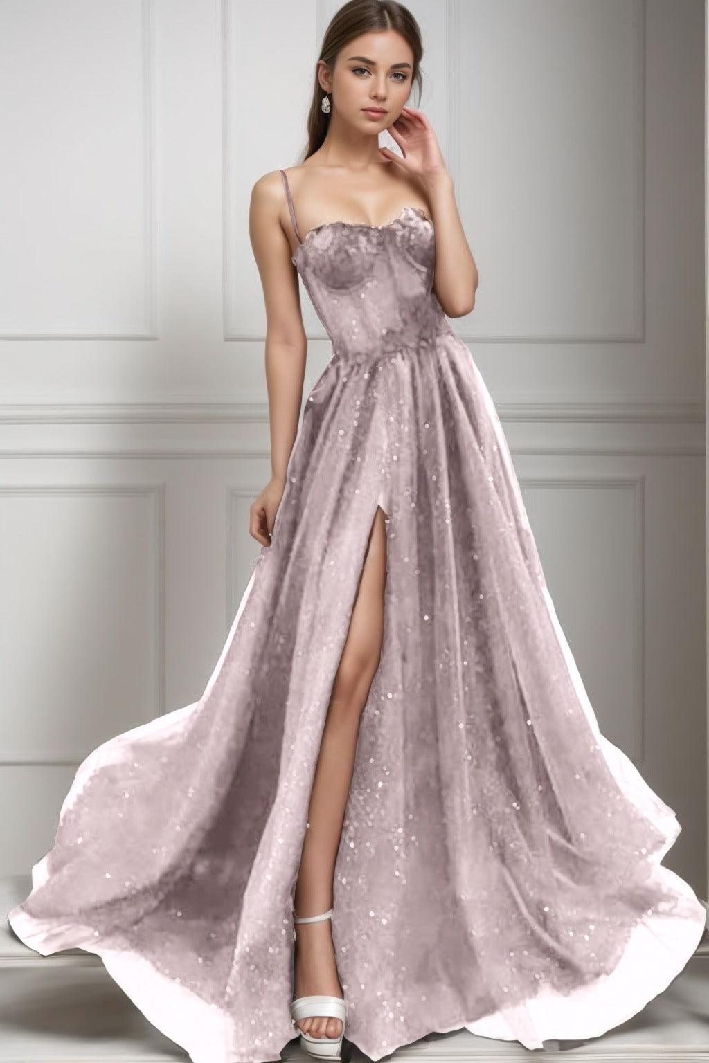 A-Line Sweep-Brush Train Tulle Prom Dress CS0439 - COCOMELODY