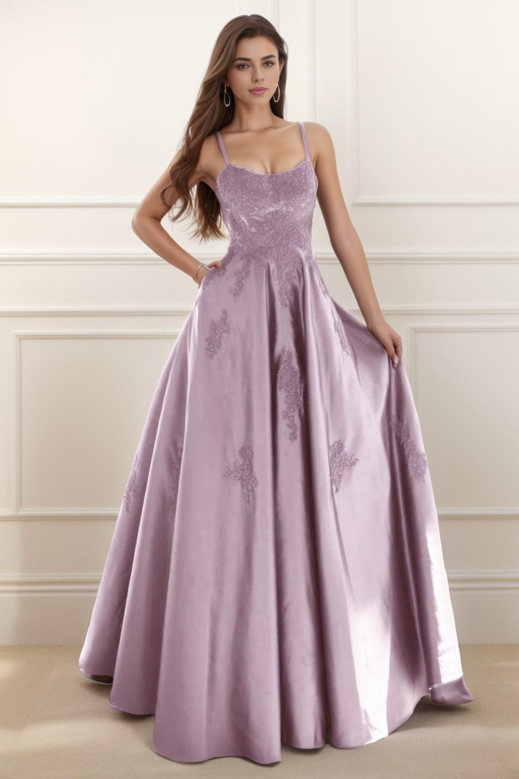 A-Line Floor Length Satin Prom Dress CS0458 - COCOMELODY