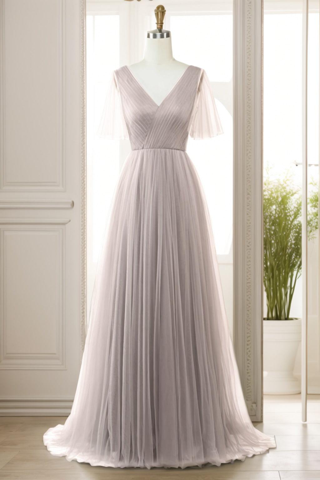 A-Line Sweep-Brush Train Tulle Prom Dress CS0472 - COCOMELODY