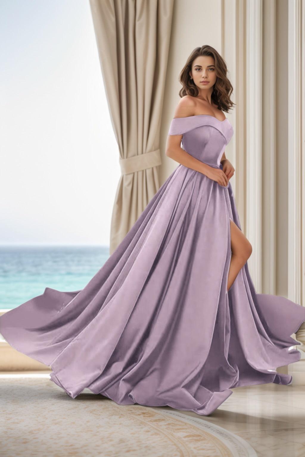 A-Line Court Train Satin Prom Dress CS0405 - COCOMELODY