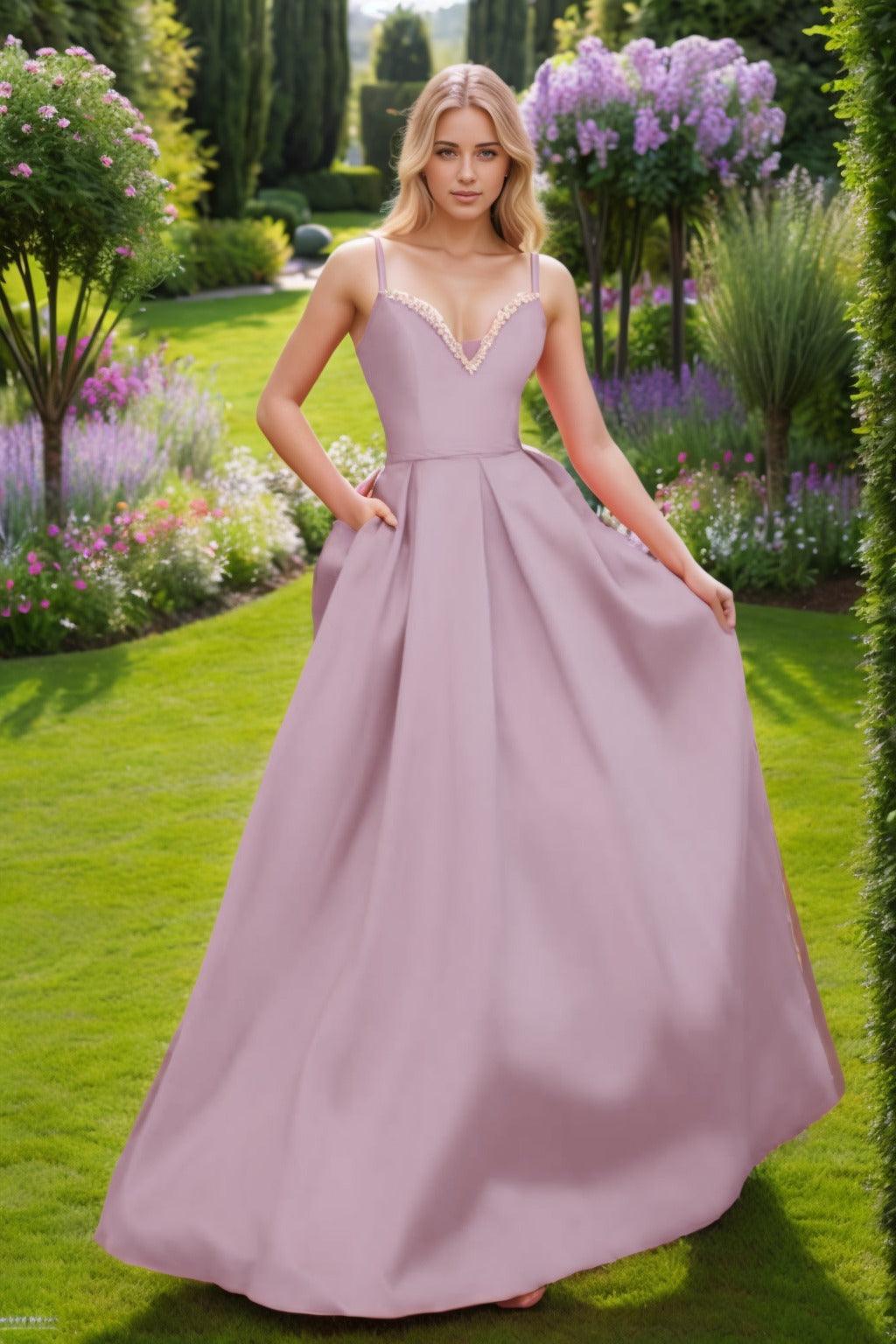 A-Line Floor Length Satin Prom Dress CS0451 - COCOMELODY