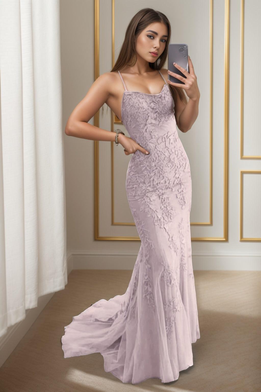 Trumpet-Mermaid Sweep-Brush Train Tulle Prom Dress CS0398 - COCOMELODY