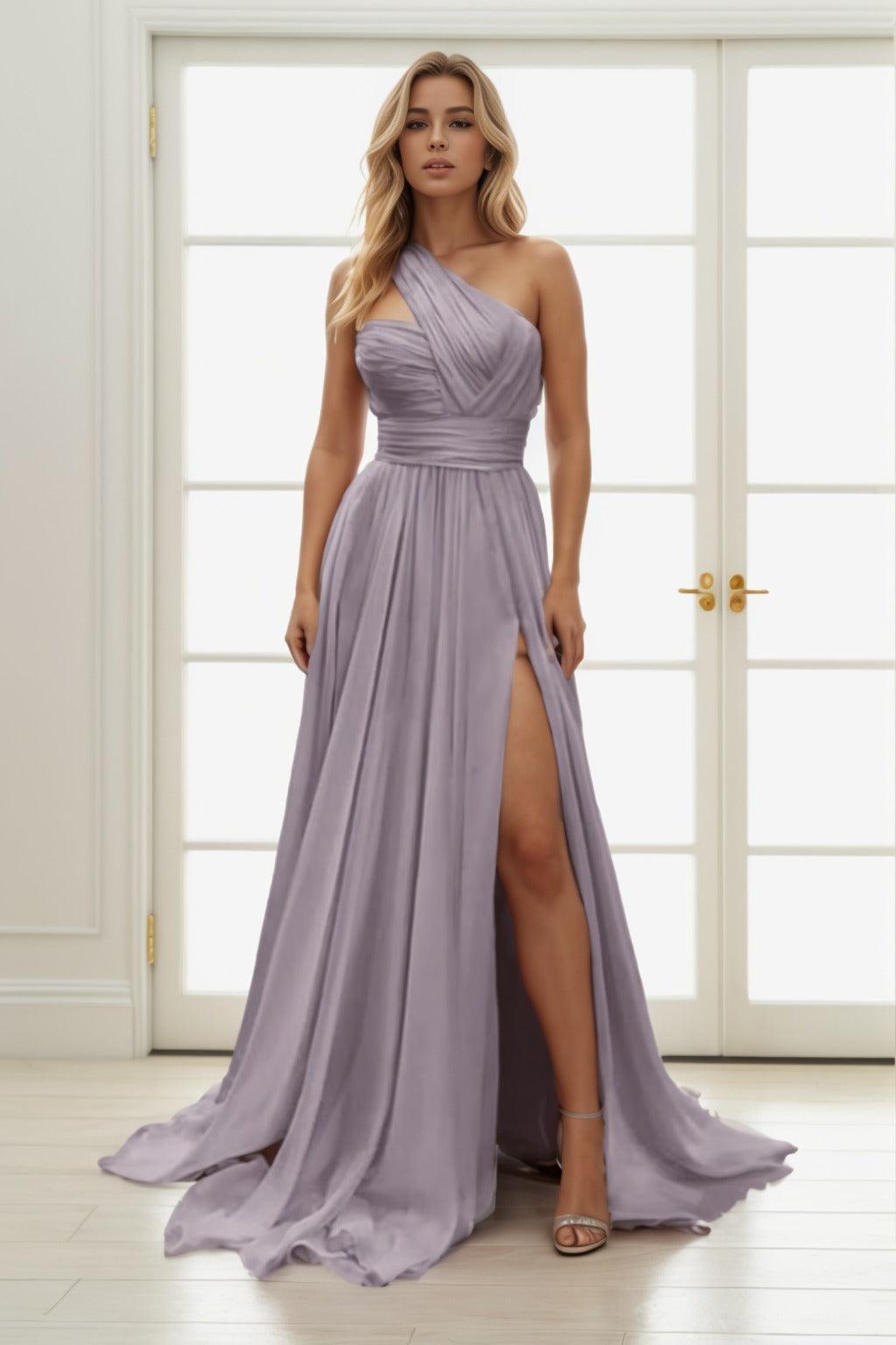 A-Line Sweep-Brush Train Chiffon Prom Dress CS0435 - COCOMELODY
