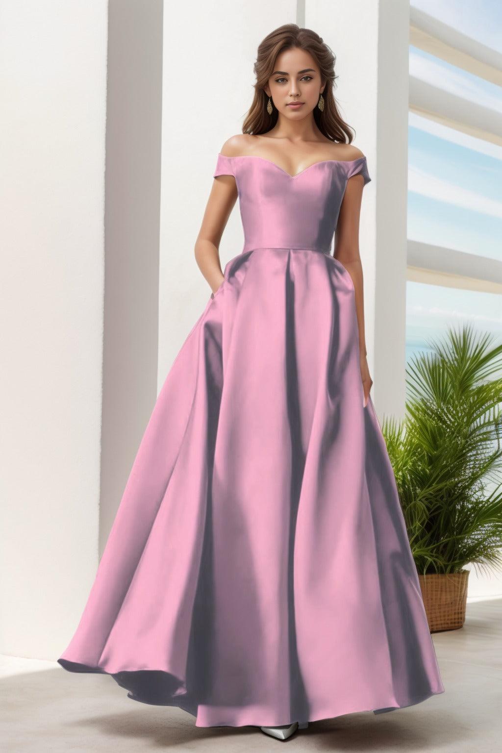 A-Line Floor Length Satin Prom Dress CS0408 - COCOMELODY