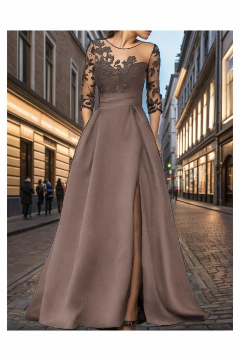 A-Line Sweep-Brush Train Silk-Like Prom Dress CS0456 - COCOMELODY