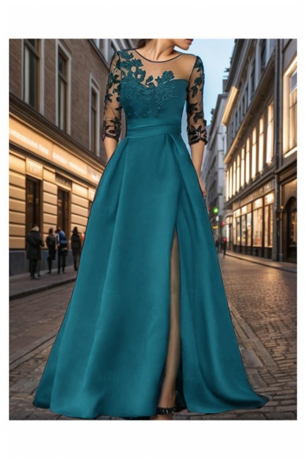 A-Line Sweep-Brush Train Silk-Like Prom Dress CS0456 - COCOMELODY