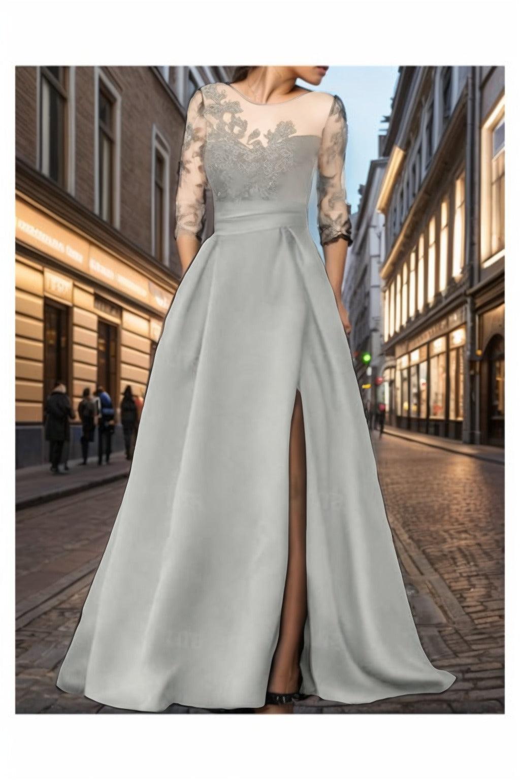 A-Line Sweep-Brush Train Silk-Like Prom Dress CS0456 - COCOMELODY