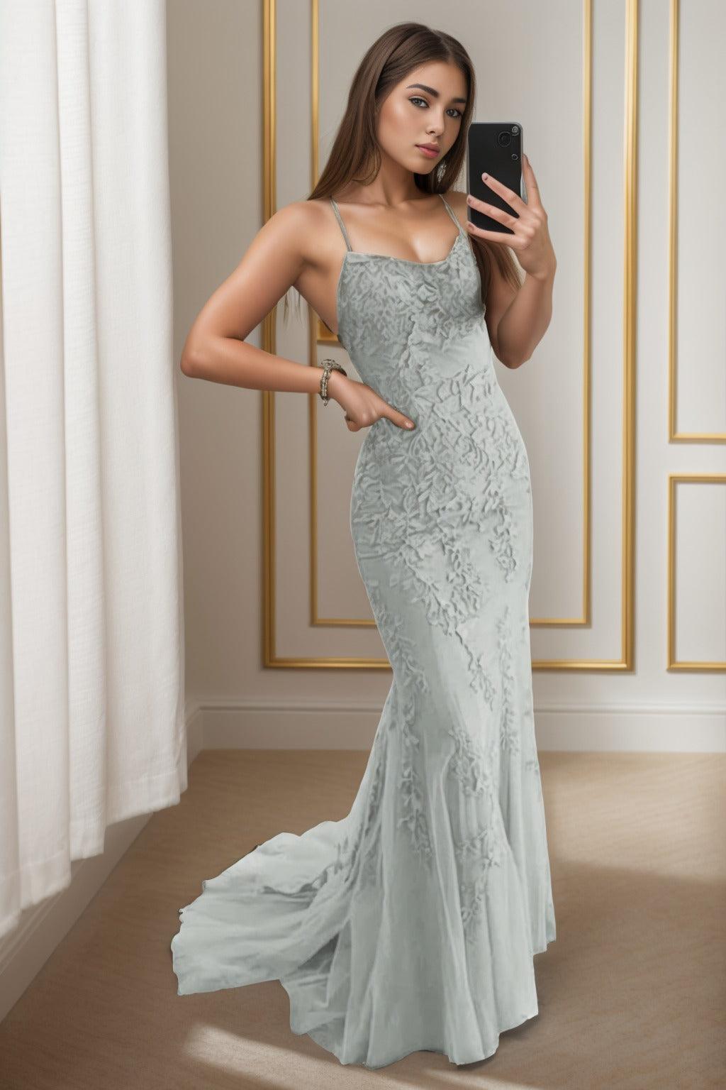 Trumpet-Mermaid Sweep-Brush Train Tulle Prom Dress CS0398 - COCOMELODY