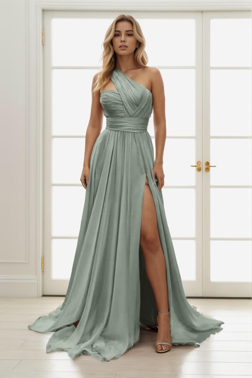 A-Line Sweep-Brush Train Chiffon Prom Dress CS0435 - COCOMELODY